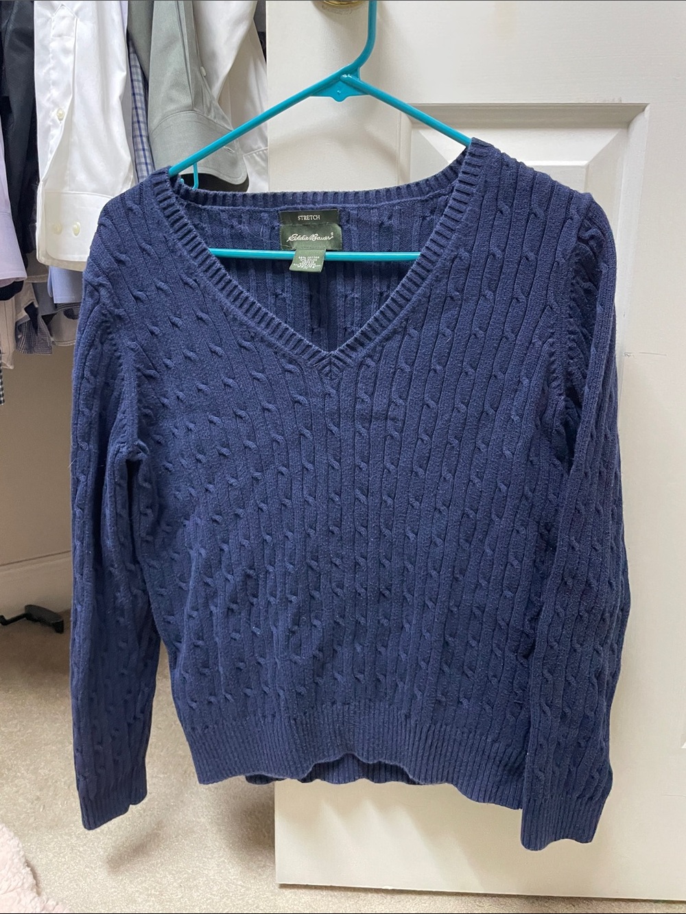 Eddie Bauer Navy Cable-Knit V-Neck Sweater